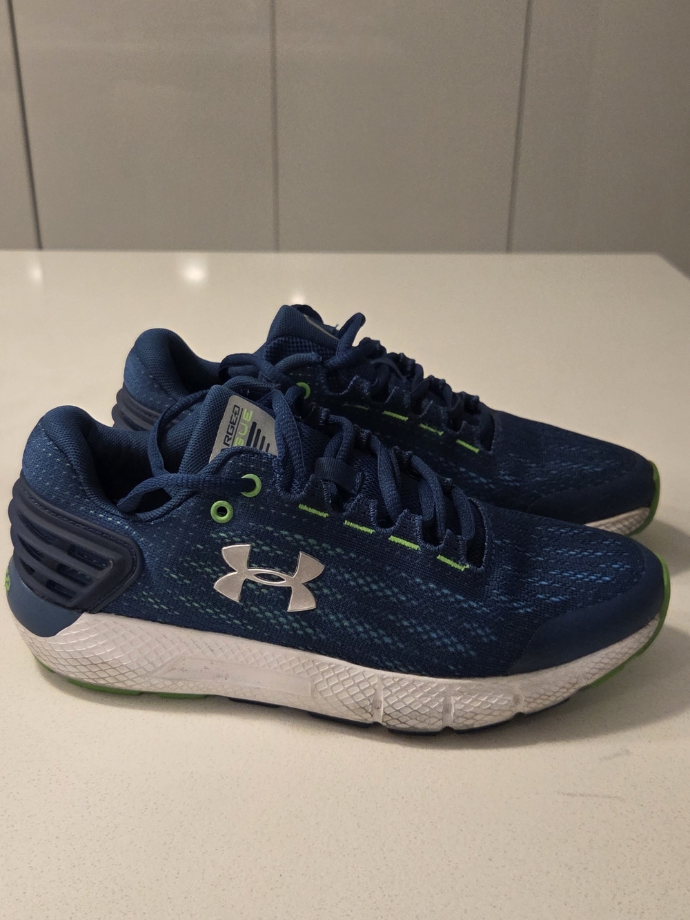 Under Armour Kids' Navy Blue Sneakers with Lime Accents